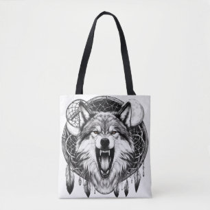 Tote Bag Mystic Moon Howler - Dreamcatcher Wolf Art