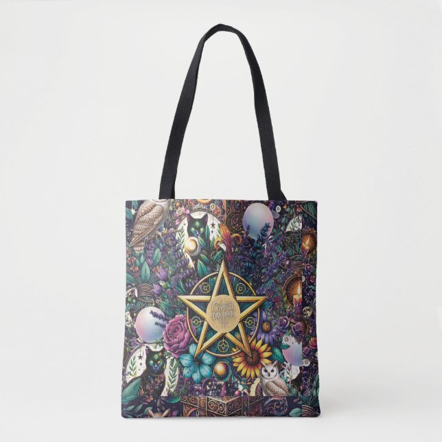 Tote Bag Mystical Celestial Dreamer Design Pentagram Witchy (Devant)