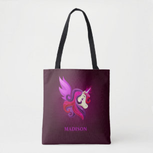 Tote Bag Mystical Magenta Unicorn Nom personnalisé