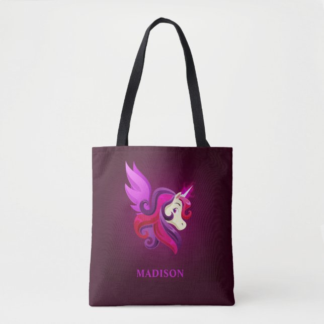 Tote Bag Mystical Magenta Unicorn Nom personnalisé (Devant)