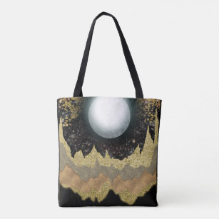 Tote Bag Mystical Moon Gold Mountains Paysage moderne Glam