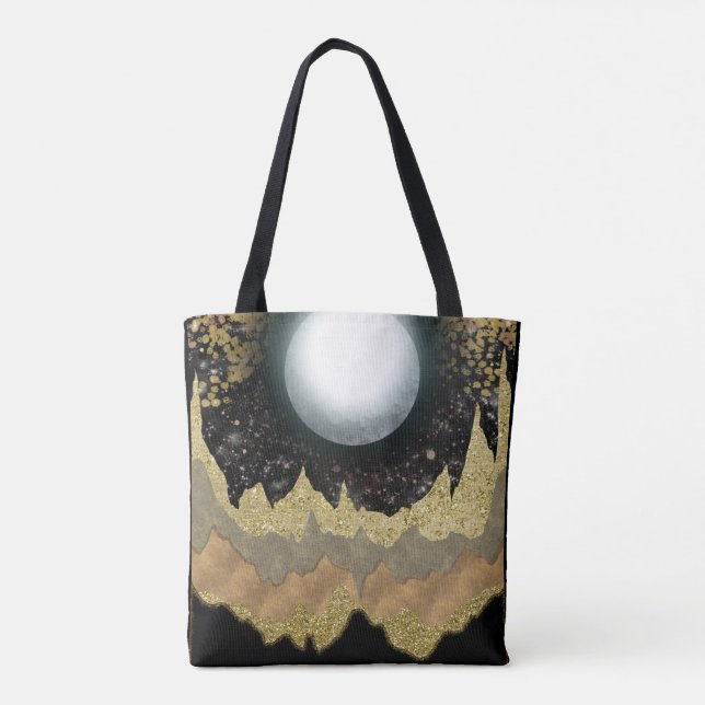 Tote Bag Mystical Moon Gold Mountains Paysage moderne Glam (Dos)