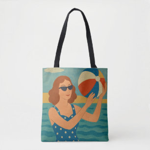 Tote Bag Nageur vintage avec ballon de plage