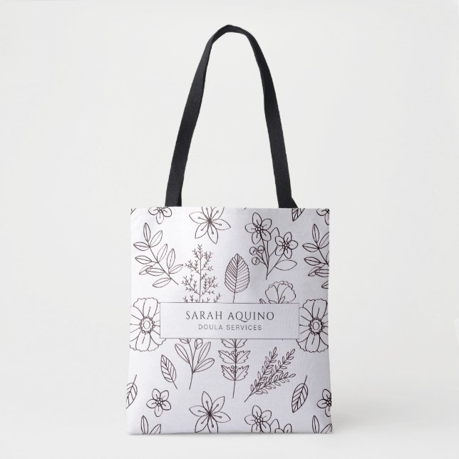Tote Bag Naissance Whimsical Doula Midwoman main tiré Flora (Devant)