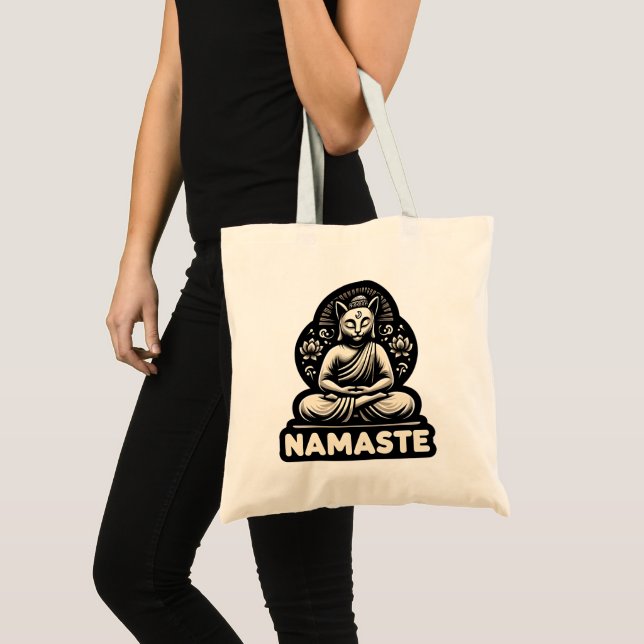 Tote Bag Namaste Yoga cat dans une pose de Bouddha (Devant (produit))