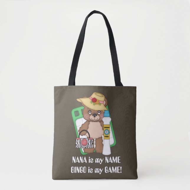 Tote Bag Nanna est mon nom Bingo est mon jeu ours fourre-to (Devant)