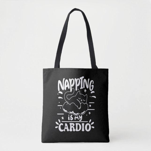 Tote Bag Napping Est Mon Cardio Simple Drôle Design Chat (Devant)