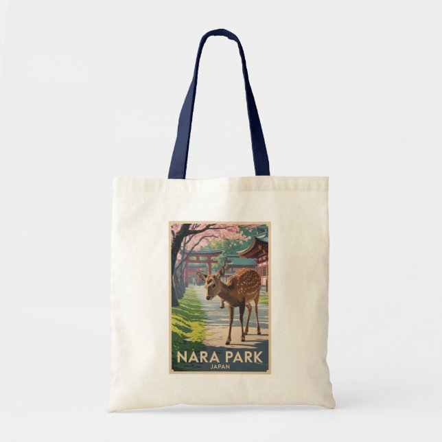 Tote Bag Nara Park Japan Deer Illustration Travel Art Retro (Devant)