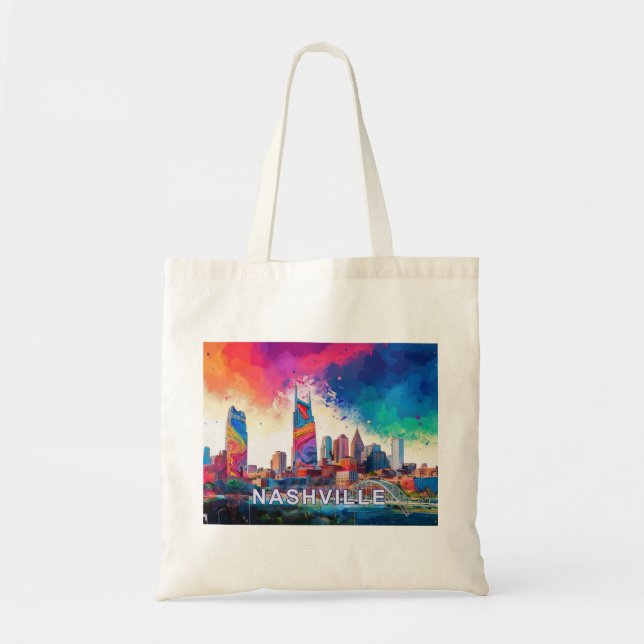 Tote Bag Nashville Skyline Abstrait Art (Devant)