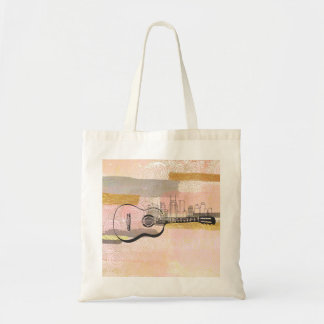 Tote Bag Nashville Skyline Guitare Aquarelle Design