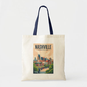 Tote Bag Nashville Tennessee Skyline Voyage Art Vintage