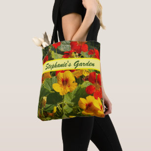 Tote Bag Nasturtiums, jaune orangé, jardin, votre nom,