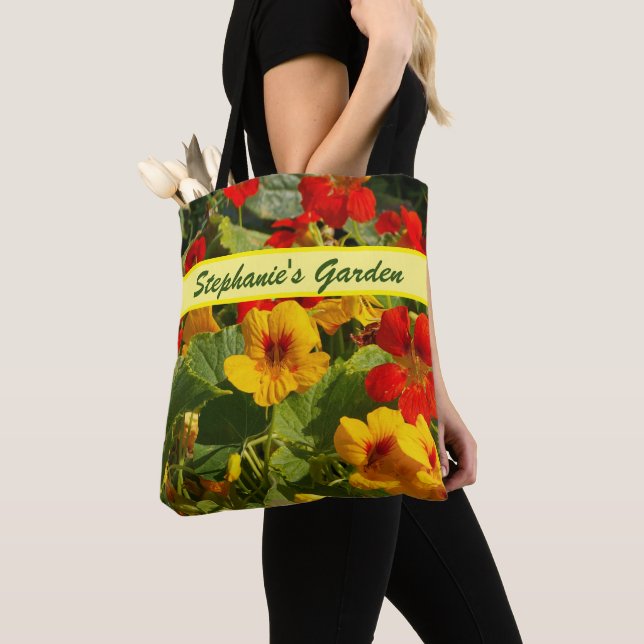 Tote Bag Nasturtiums, jaune orangé, jardin, votre nom, (De près)