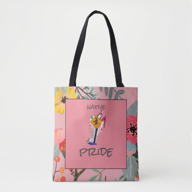 Tote Bag Native American Still Here Ayasha Cartoon Floral (Devant)