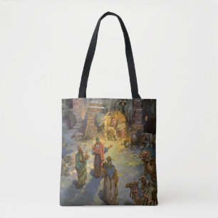 Tote Bag Nativité de Noël Vintage avec Magi Visite