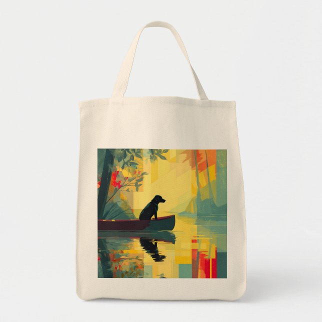 Tote Bag Nature Minimalist Black Labrador Canoe (Devant)