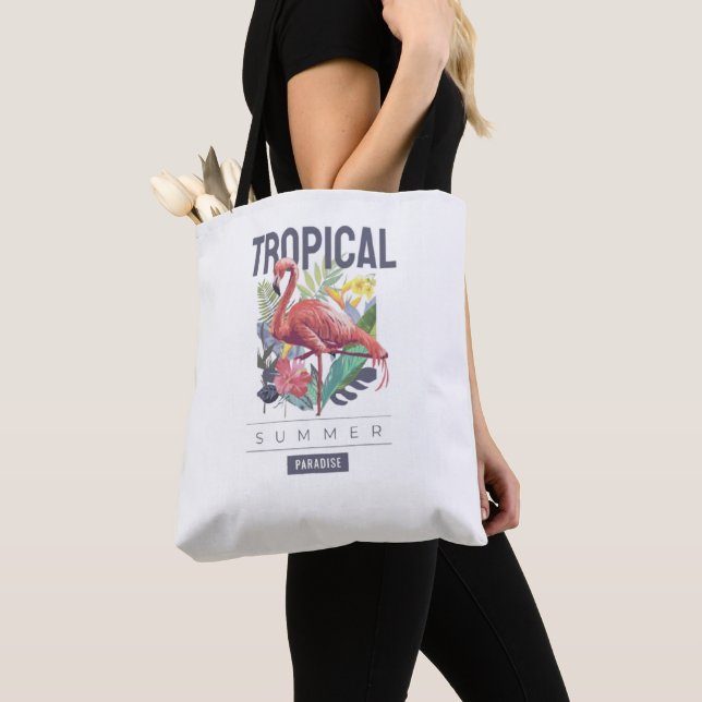 Tote Bag nature print phrase tropical summer paradise (De près)