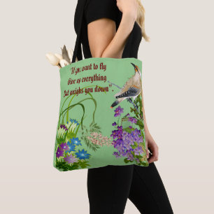 Tote Bag Nature Verdure Aquarelle Florale Oiseau Monogramme