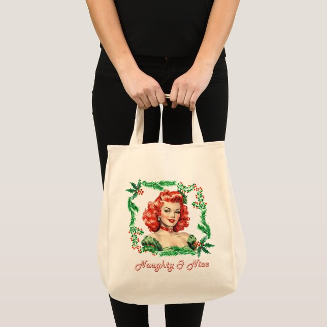 Tote Bag Naughty & Nice Retro Christmas Pinup (Devant (produit))