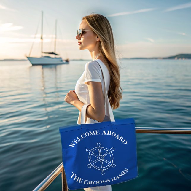 Tote Bag Nautical Custom grooms Nom Ancre Roue Marine Bleu (Créateur téléchargé)