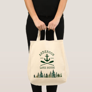 Tote Bag Nautical Lake House Ancre Oars Pines Épicerie