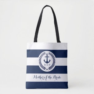 Tote Bag Nautical Navy Stripe Wedding Party Customisé