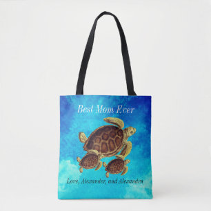 Tote Bag Nautique Meilleure maman Ever Mer Turtle Aquarelle