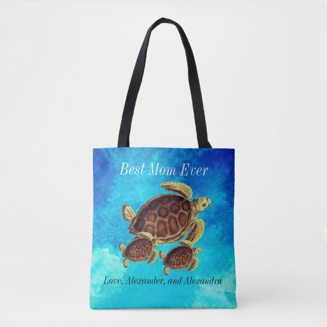 Tote Bag Nautique Meilleure maman Ever Mer Turtle Aquarelle (Devant)