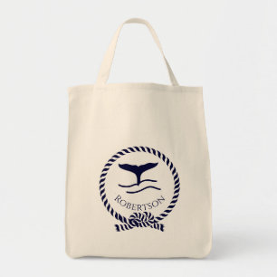 Tote Bag Nautique nom côtier Voilier Baleine Marine Bleu