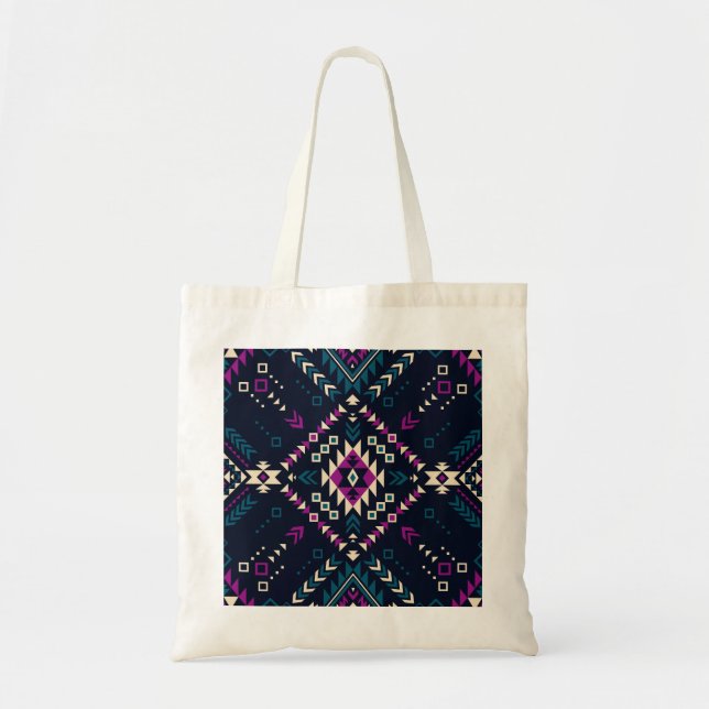 Tote Bag Navajo tribal foncé, géométrique vintage. (Devant)