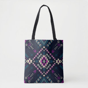 Tote Bag Navajo tribal foncé, géométrique vintage.