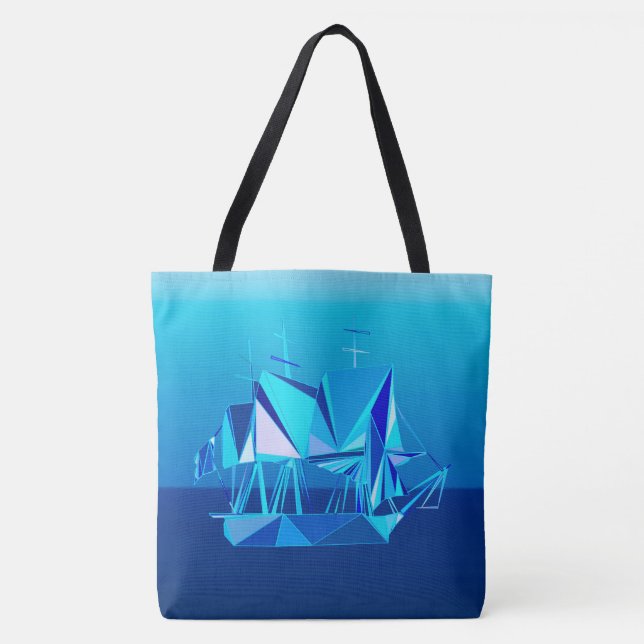 Tote Bag Navire à Clipper géométrique moderne, Bleu Cobalt (Devant)