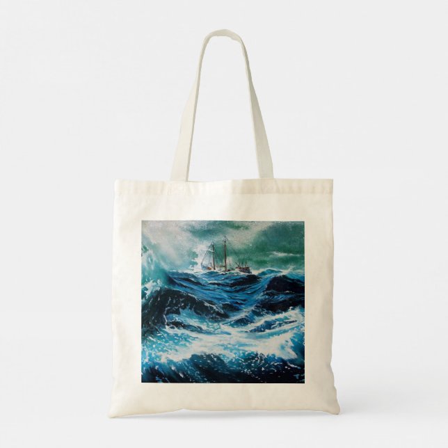 Tote Bag Navire dans la mer en tempête, nautique (Dos)