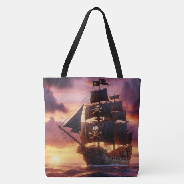 Tote Bag Navire pirate au lever/coucher du soleil (Devant)