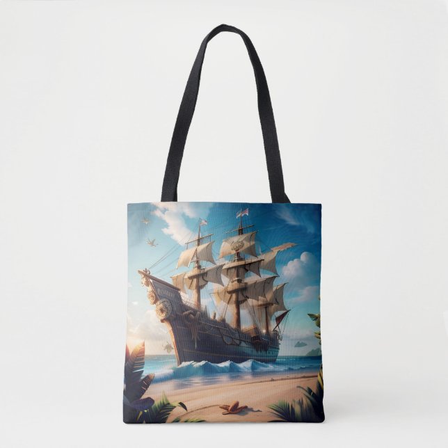 Tote Bag Navire pirate de plage tropicale (Devant)