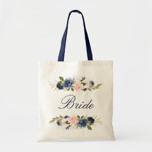 Tote Bag Navy and blush pink floral bride