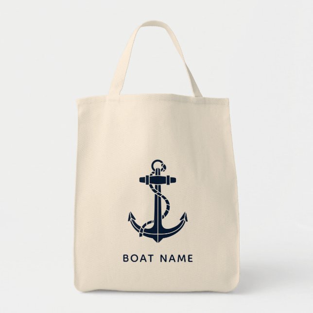 Tote Bag Navy Blue Anchor Boat Name Custom (Devant)