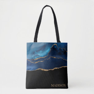 Tote Bag Navy Blue Classe Or Paillettes Noir Prénom