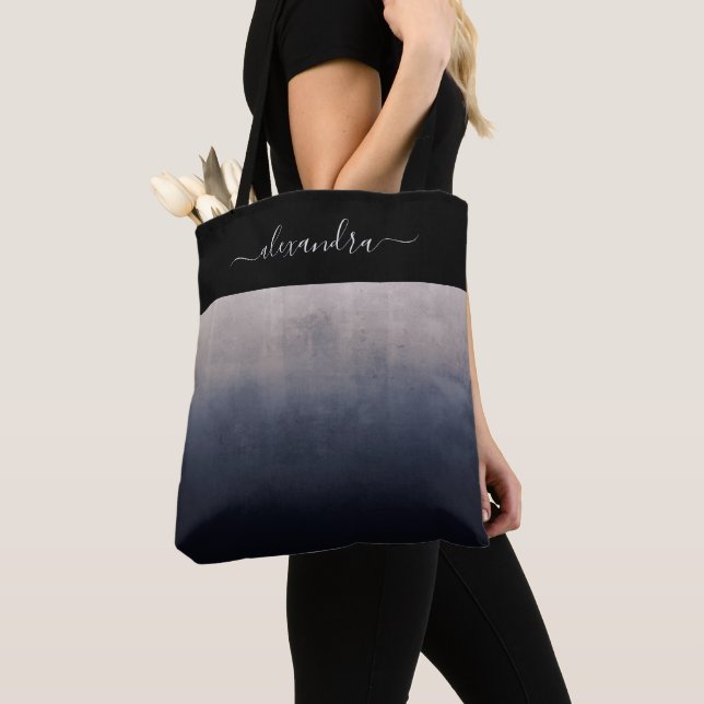 Tote Bag Navy Blue Grey rustique ombre chic personnalisé (De près)