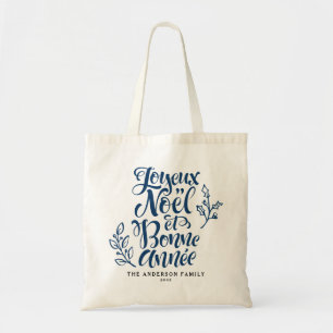 Tote Bag Navy Blue Joyeux Noël et Bonne Année Script modern