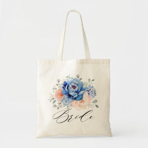 Tote Bag Navy Blue Slate Dusty Blush Pink Floral Wedding