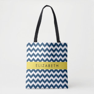 Tote Bag Navy Blue Zigzag, Navy Blue Chevron, Votre nom