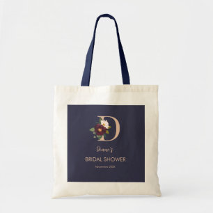 Tote Bag Navy Floral Monogramme Lettre D Enterrement de Vie