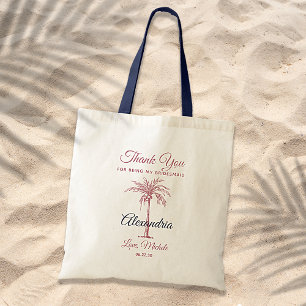 Tote Bag Navy Rose Gold Pink Palm Tree Wedding Thank You