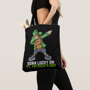 Tote Bag Né Lucky Sur St Patrick's Day Dabbing Birthday