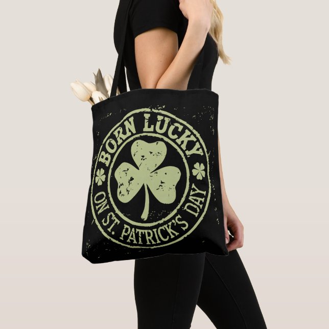 Tote Bag Né Lucky sur St Patrick's Day Irlandais Anniversai (De près)