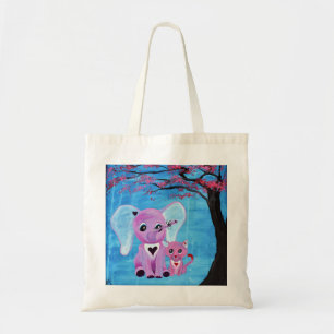 Tote Bag Ne m'oubliez pas éléphant rose chat cerisier art