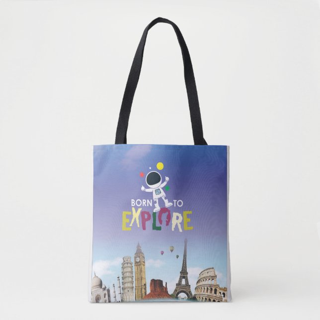 Tote Bag Né pour explorer | Aventure mignonne de l'astronau (Devant)