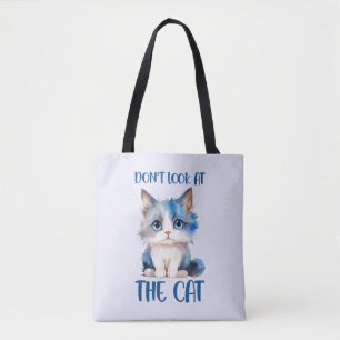 Tote Bag Ne regardez pas le chat - adorable chaton bleu