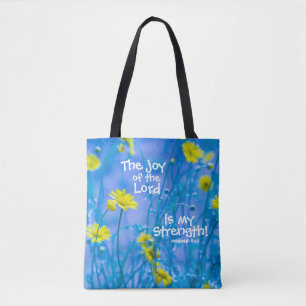 Tote Bag Néhémie 8:10, Joie du Seigneur, Fleurs